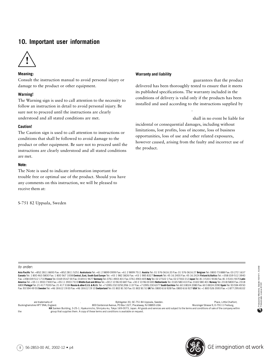 Important user information | GE GM-1 User Manual | Page 4 / 4
