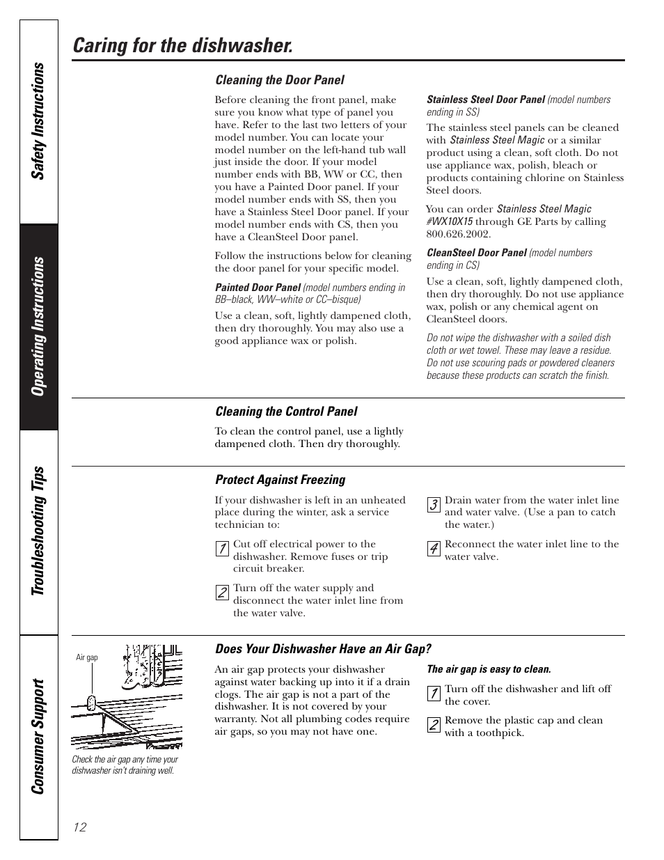 Care and cleaning, 43 2 1 caring for the dishwasher | GE EDW6000 User Manual | Page 12 / 16
