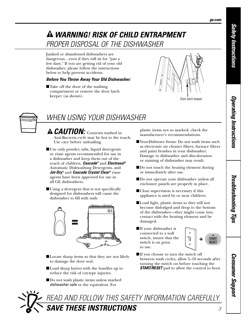Proper disposal of the dishwasher | GE EDW6000 User Manual | Page 3 / 16