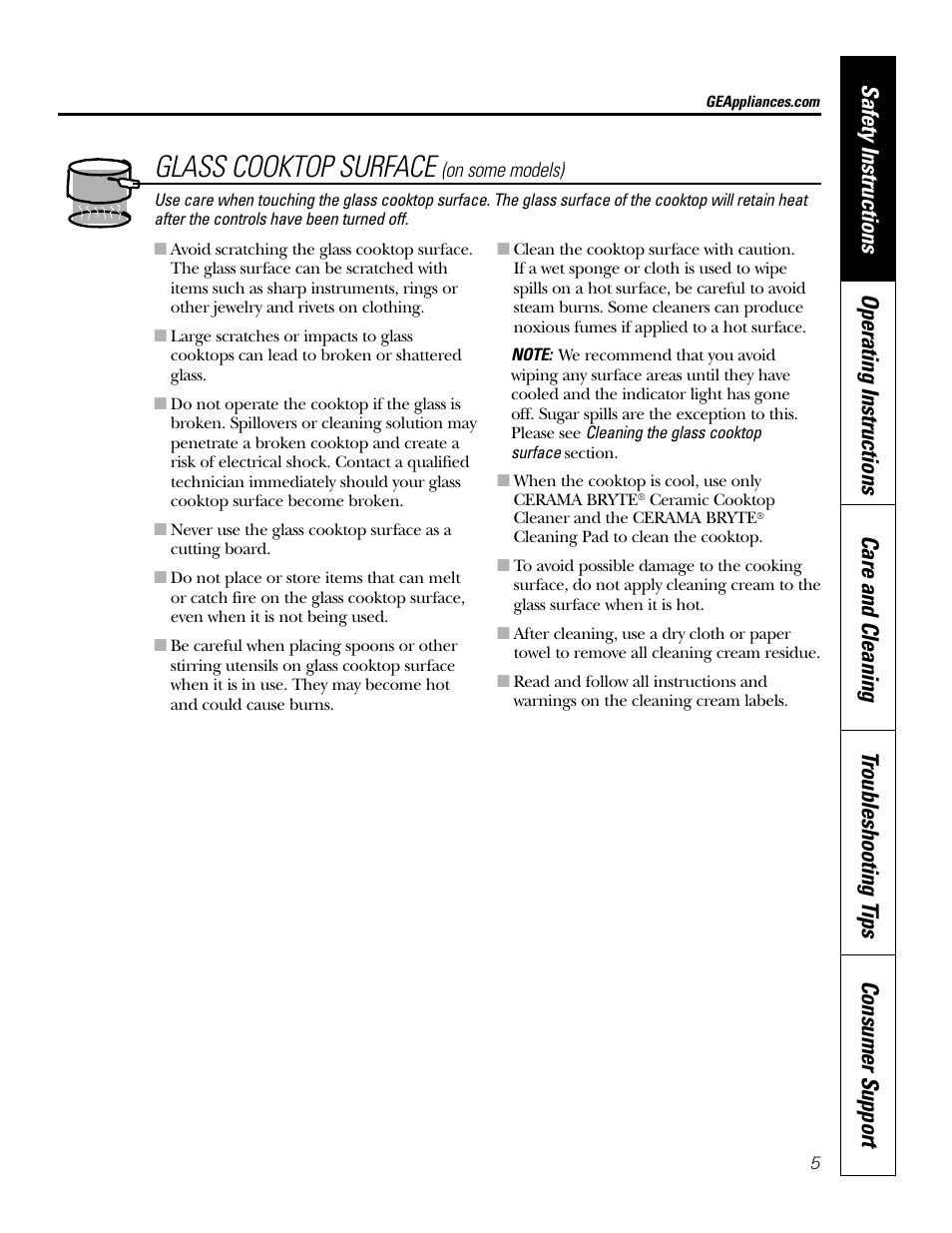 Glass cooktop surface | GE JGP989 User Manual | Page 5 / 72