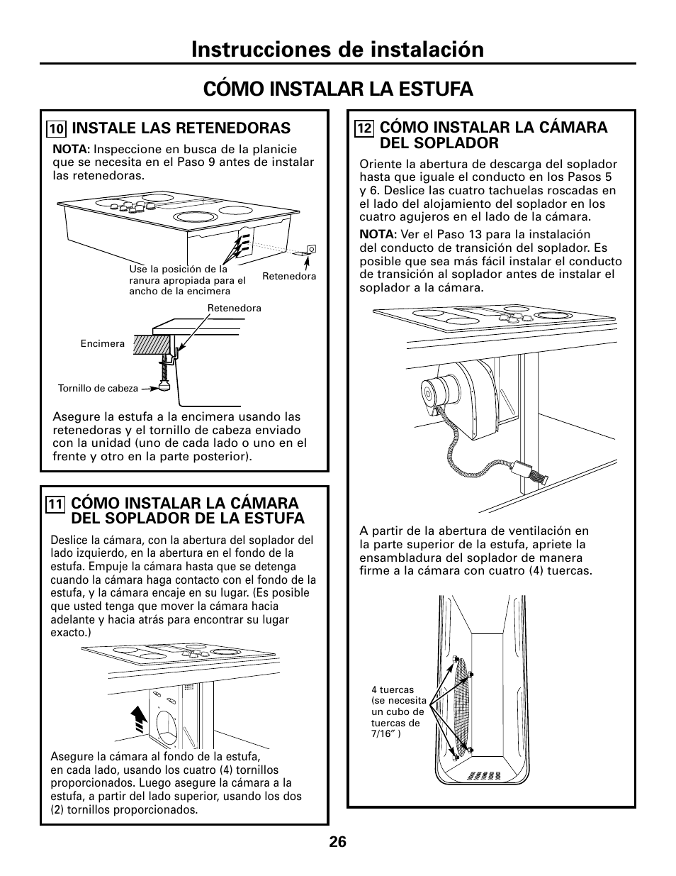 Instrucciones de instalación, Cómo instalar la estufa | GE JGP989 User Manual | Page 62 / 72