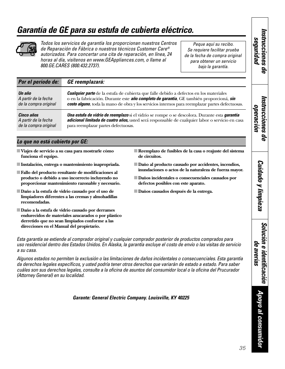 Garantía | GE JGP989 User Manual | Page 71 / 72