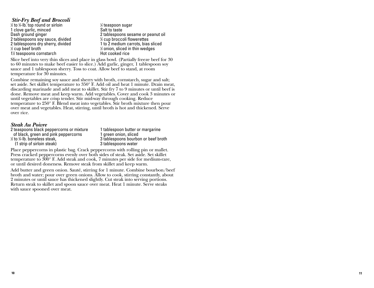 Stir-fry beef and broccoli, Steak au poivre | GE 106818 User Manual | Page 6 / 13