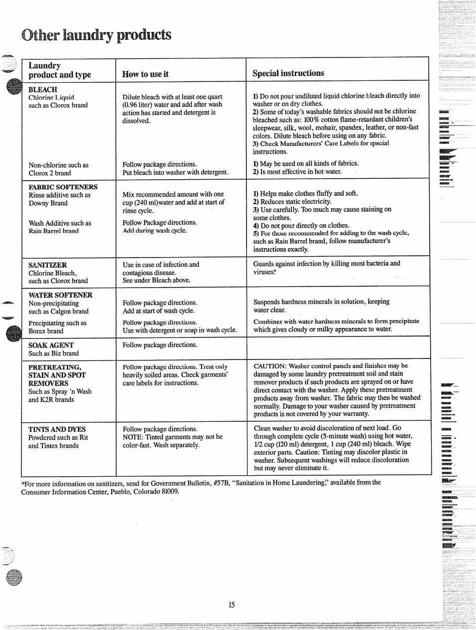 Other laiindry products | GE MINI BASKET MA5800G User Manual | Page 15 / 24