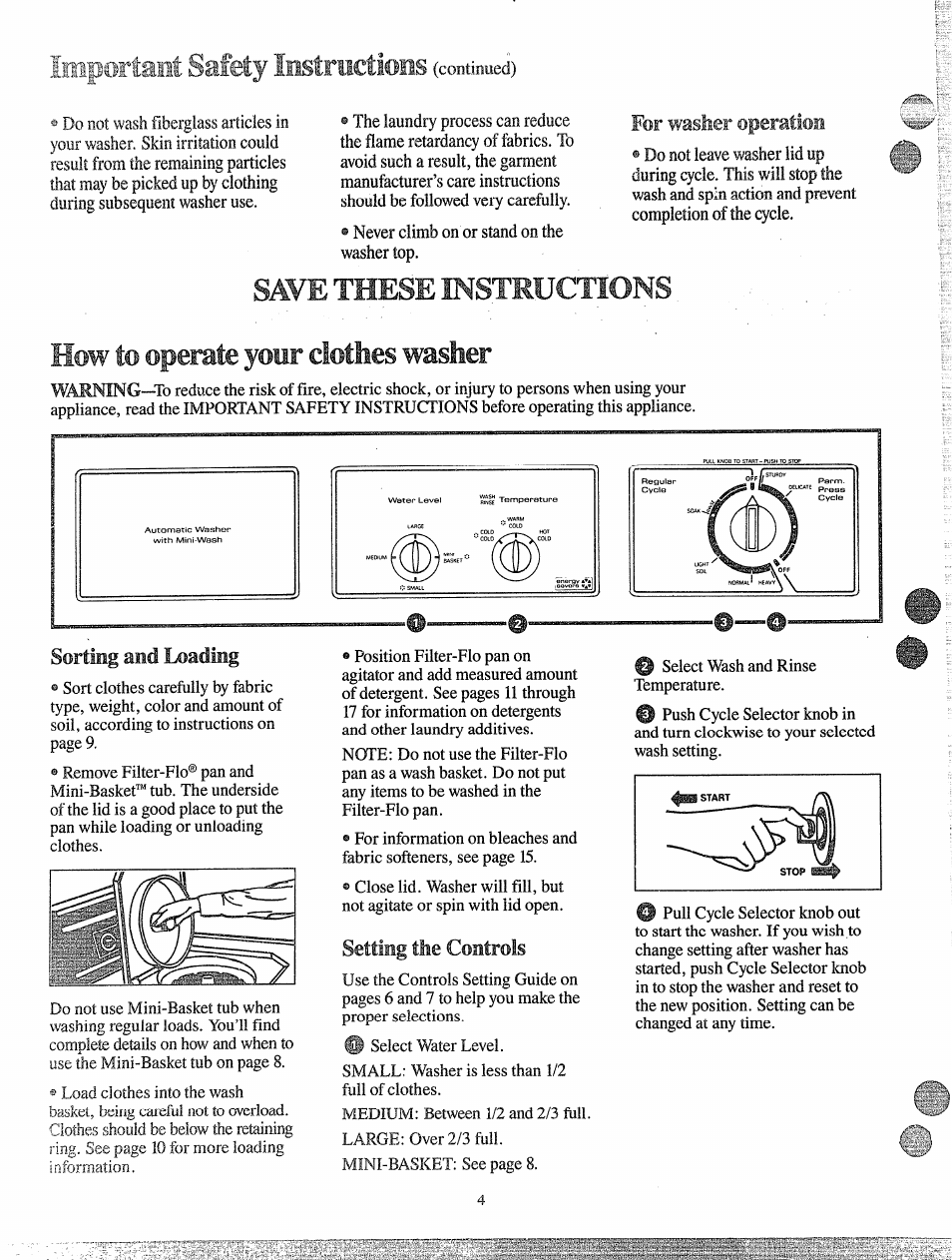 Tiporiant safety instrnctieiis (coiìtinued), How to operate your clothes washer, Tiporiant safety instrnctieiis | GE MINI BASKET MA5800G User Manual | Page 4 / 24