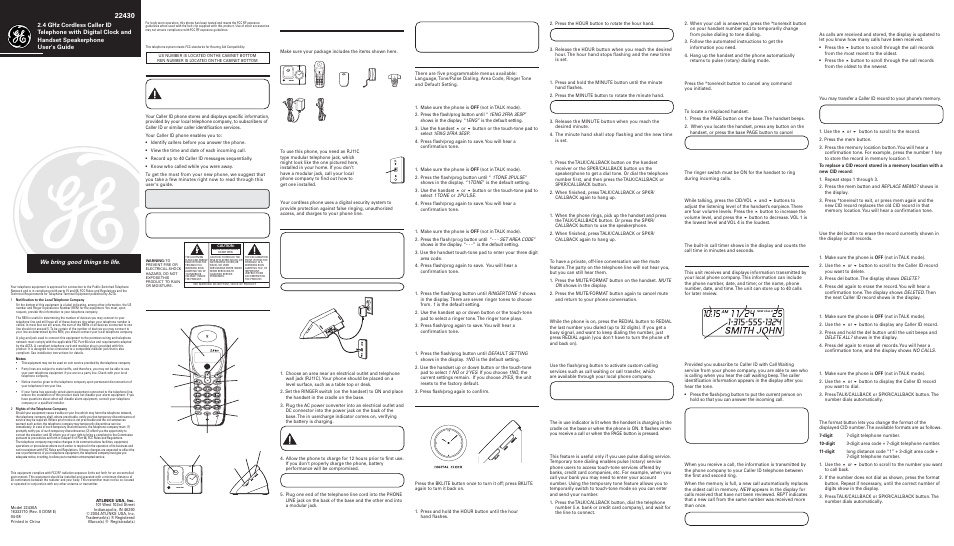 GE 22430 User Manual | 2 pages