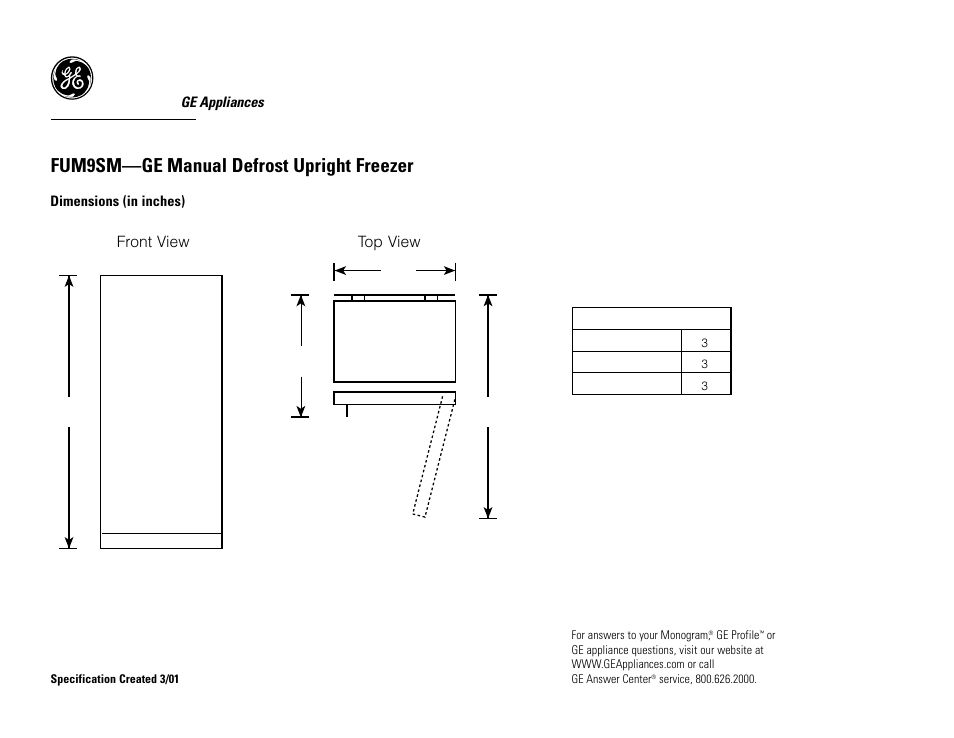 GE FUM9SMRWH User Manual | 2 pages