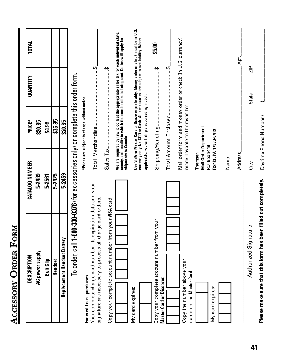 Ccessor y, Rder | GE 21006 User Manual | Page 41 / 44