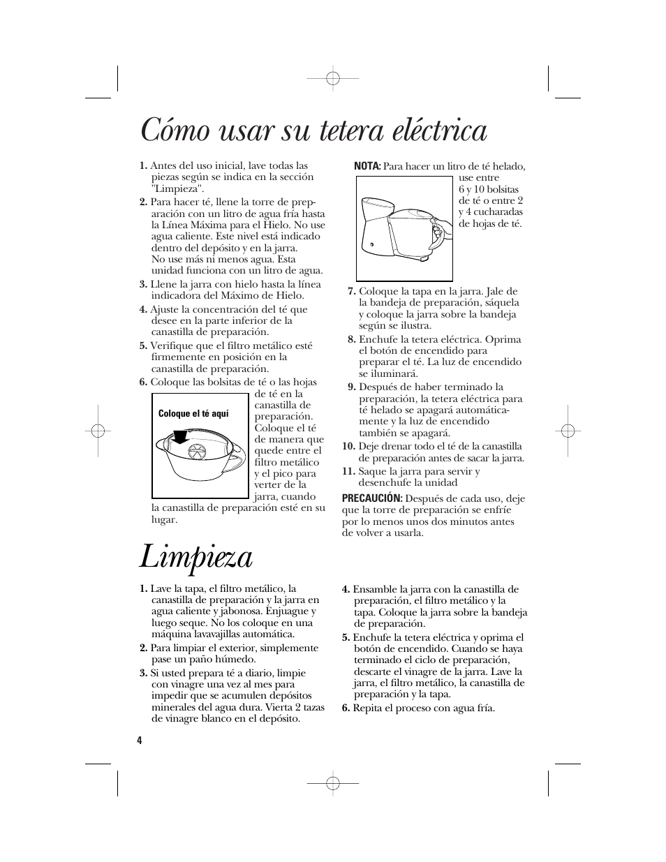 Cómo usar su tetera eléctrica, Limpieza | GE 106824 User Manual | Page 10 / 12