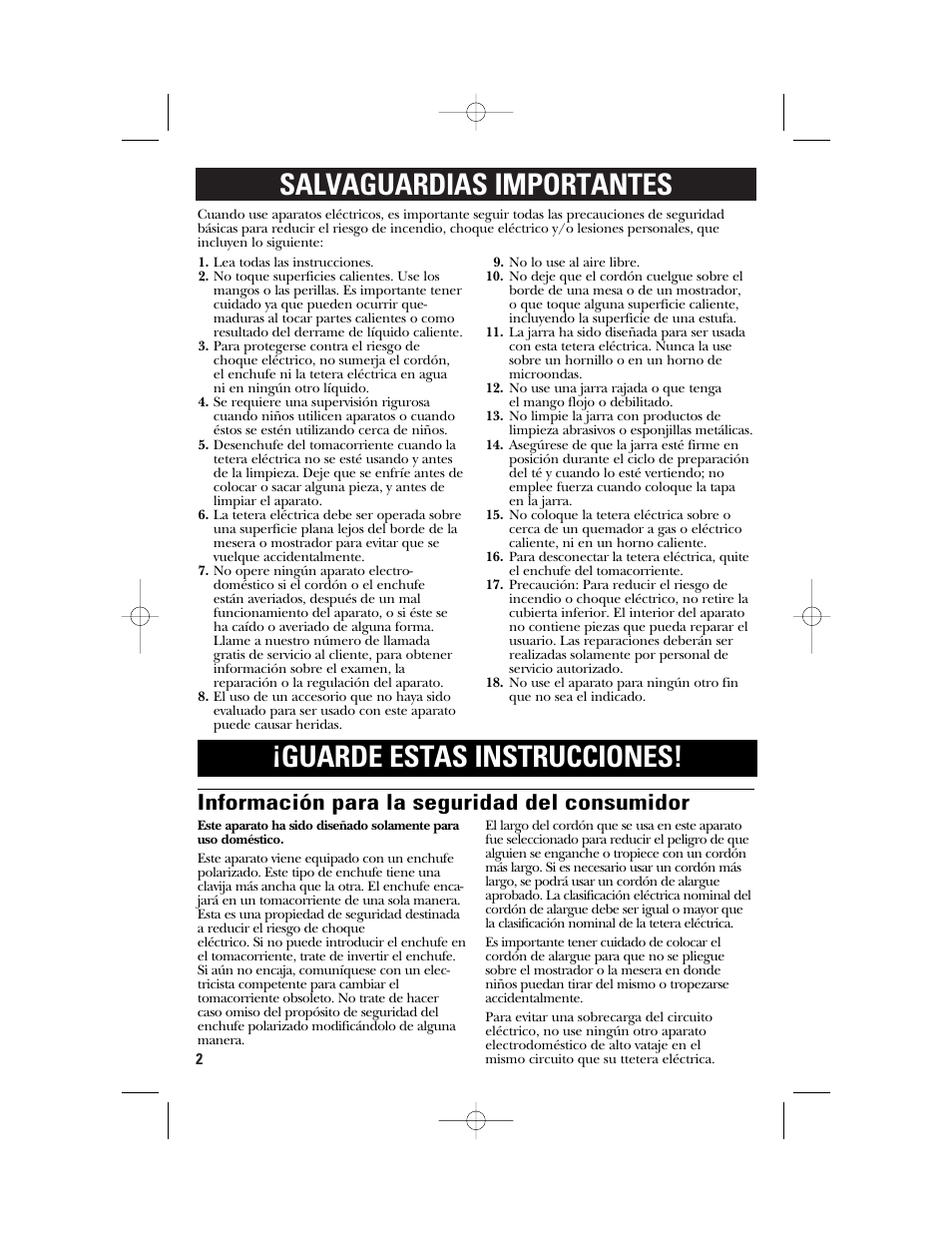 Información para la seguridad del consumidor | GE 106824 User Manual | Page 8 / 12