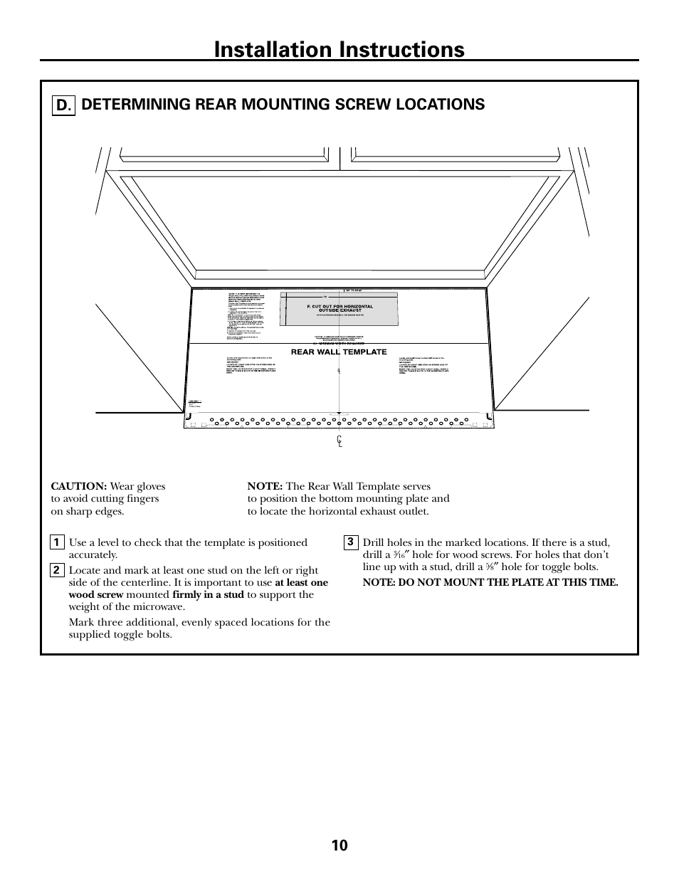 Determining rear mounting screw locations, Installation instructions | GE DE68-02957A User Manual | Page 10 / 48