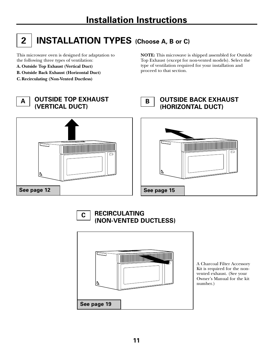 Installation types, Installation types –22, Installation instructions 2 | GE DE68-02957A User Manual | Page 11 / 48