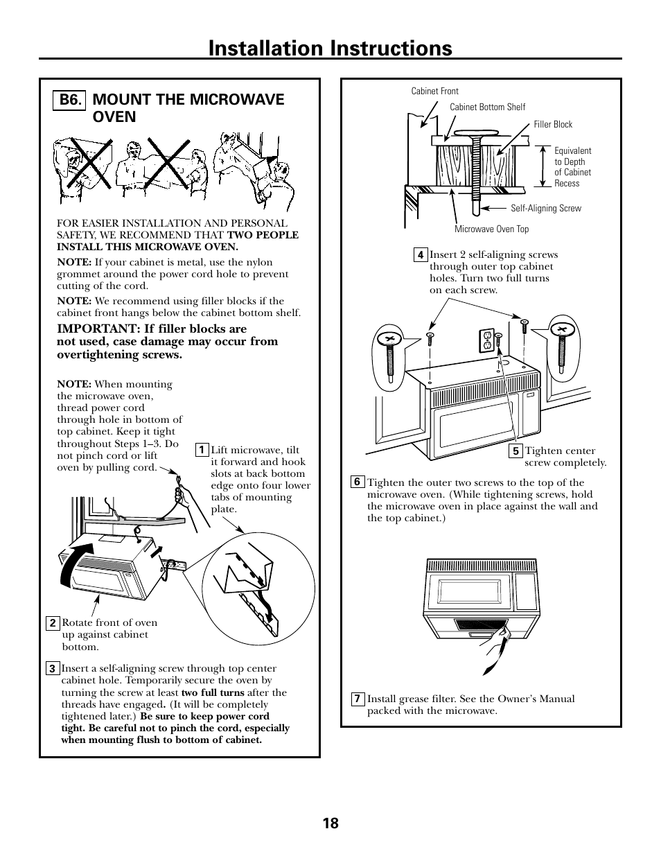 Mount the microwave oven, Installation instructions, Mount the microwave oven b6 | GE DE68-02957A User Manual | Page 18 / 48