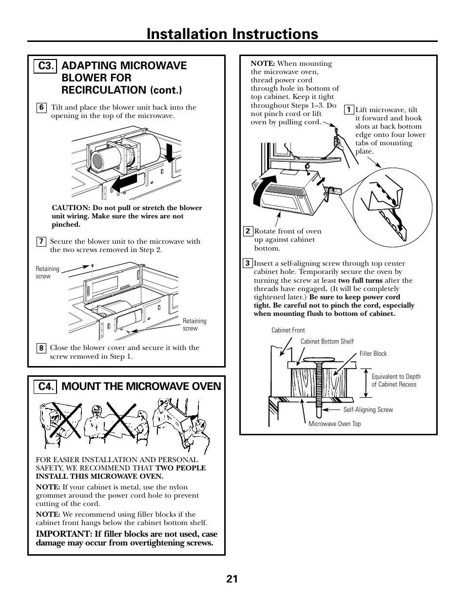 Mount the microwave oven, Mount the microwave oven , 22, Installation instructions | GE DE68-02957A User Manual | Page 21 / 48