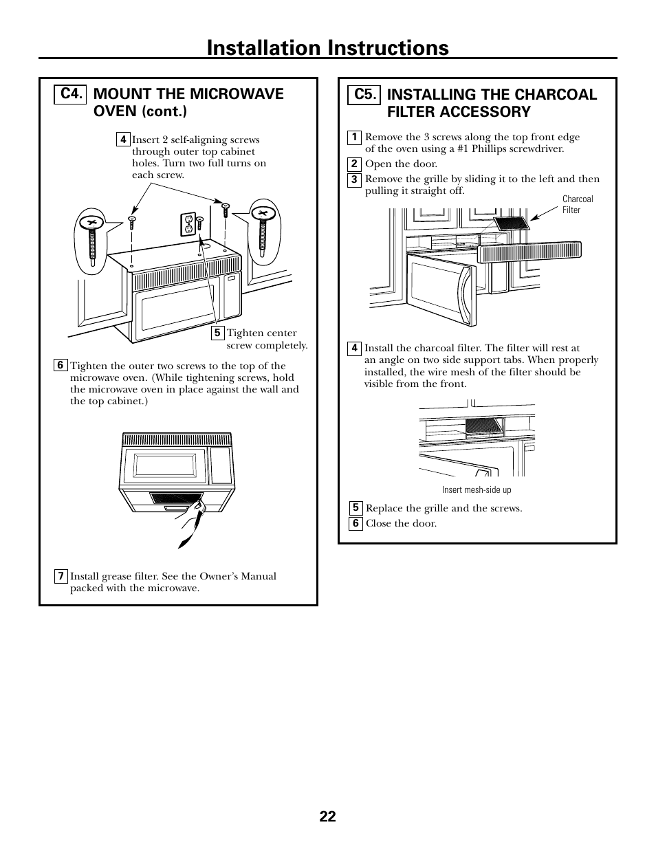 Installing the charcoal filter accessory, Installation instructions | GE DE68-02957A User Manual | Page 22 / 48