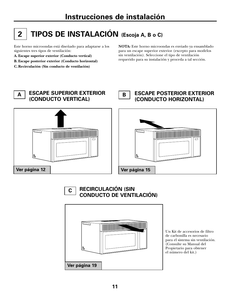 Tipos de instalación, Tipos de instalación –22, Instrucciones de instalación 2 | GE DE68-02957A User Manual | Page 35 / 48