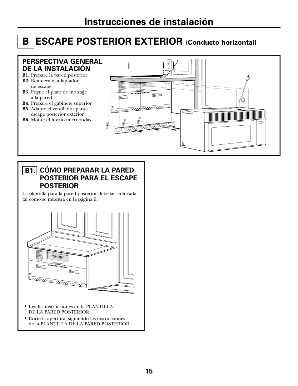 B. escape posterior exterior, Cómo remover el adaptador de escape, Escape posterior exterior –18 | Escape posterior exterior, Instrucciones de instalación b | GE DE68-02957A User Manual | Page 39 / 48