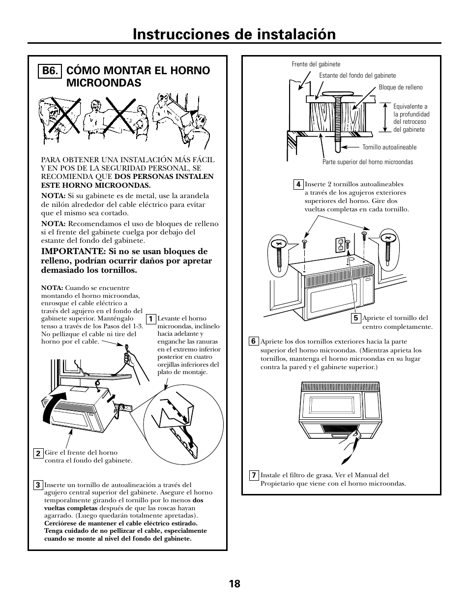 Cómo montar el horno microondas, Instrucciones de instalación, 18 b6 | GE DE68-02957A User Manual | Page 42 / 48