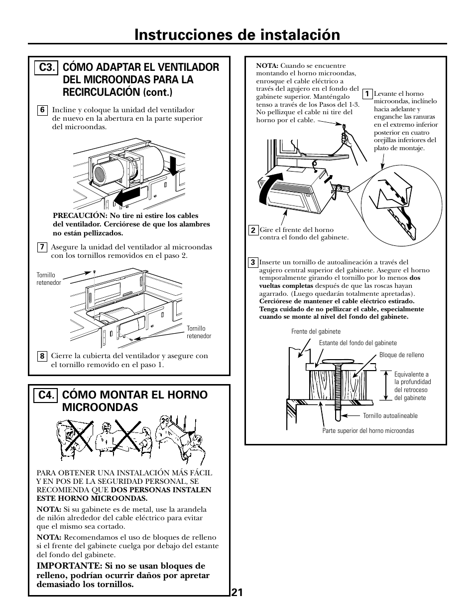 Cómo montar el horno microondas, Cómo montar el horno microondas , 22, Instrucciones de instalación | 21 cómo montar el horno microondas c4 | GE DE68-02957A User Manual | Page 45 / 48