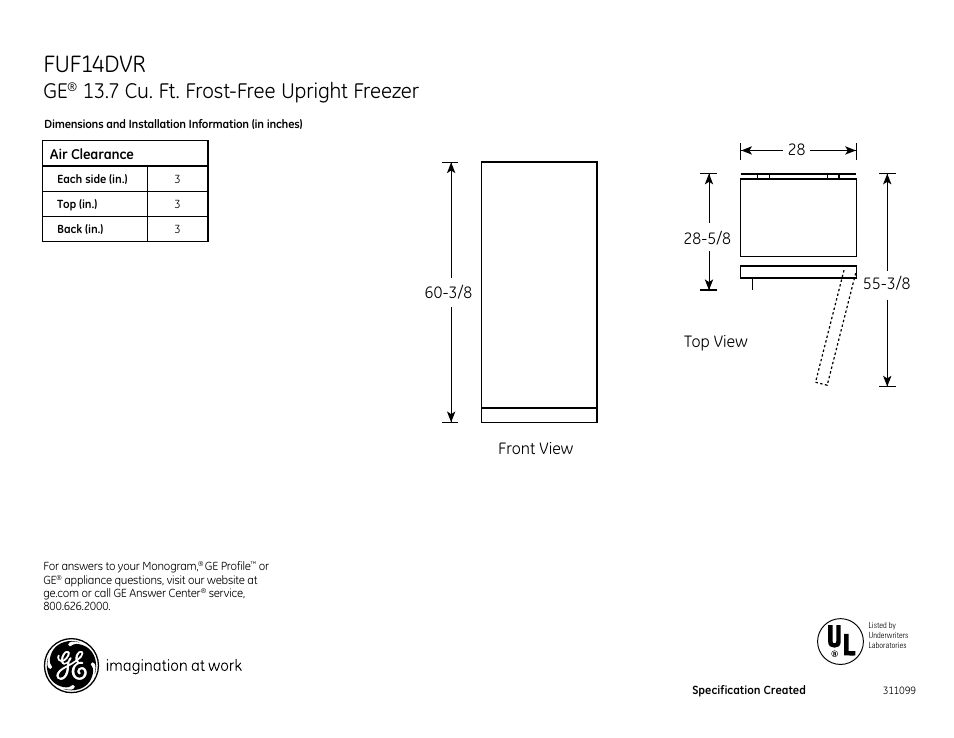 GE FUF14DVR User Manual | 2 pages