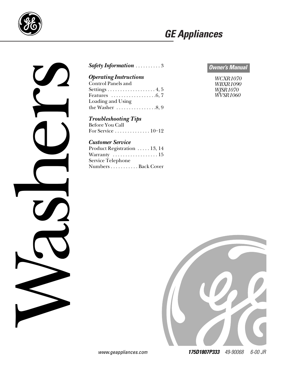 GE WBXR1090 User Manual | 16 pages