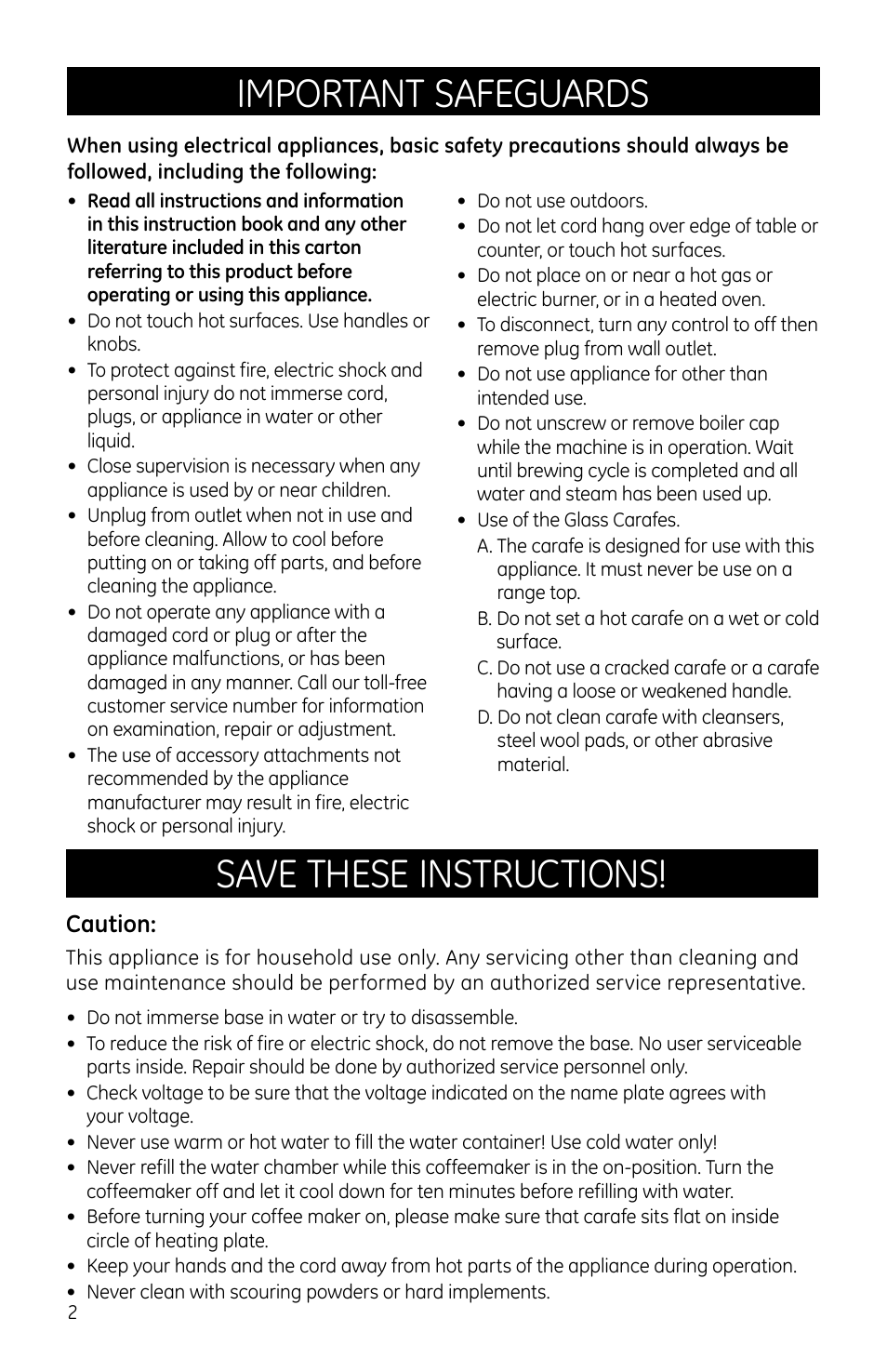 Important safeguards, Save these instructions, Caution | GE 681131690690 User Manual | Page 2 / 14