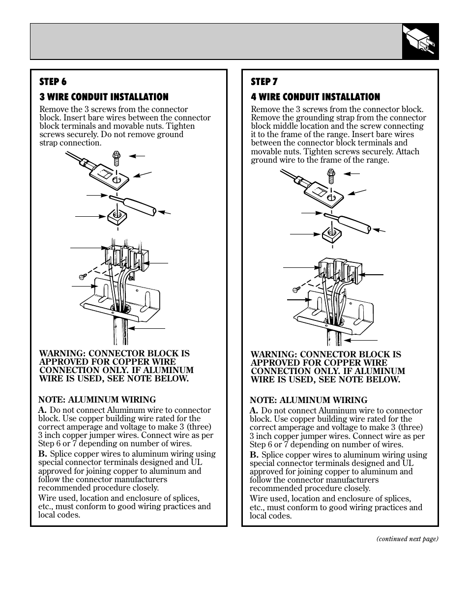 Step 7 4 wire conduit installation, Step 6 3 wire conduit installation | GE 4164D2966P234 User Manual | Page 37 / 44