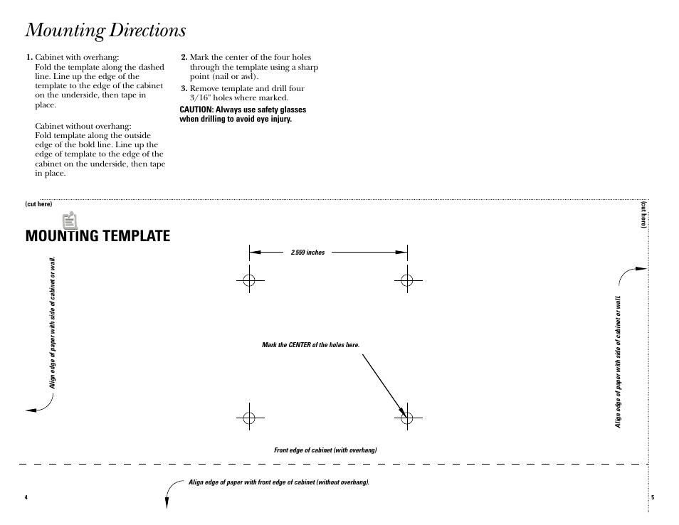 Mounting directions, Mounting template | GE Easy Touch GE106623 User Manual | Page 4 / 8