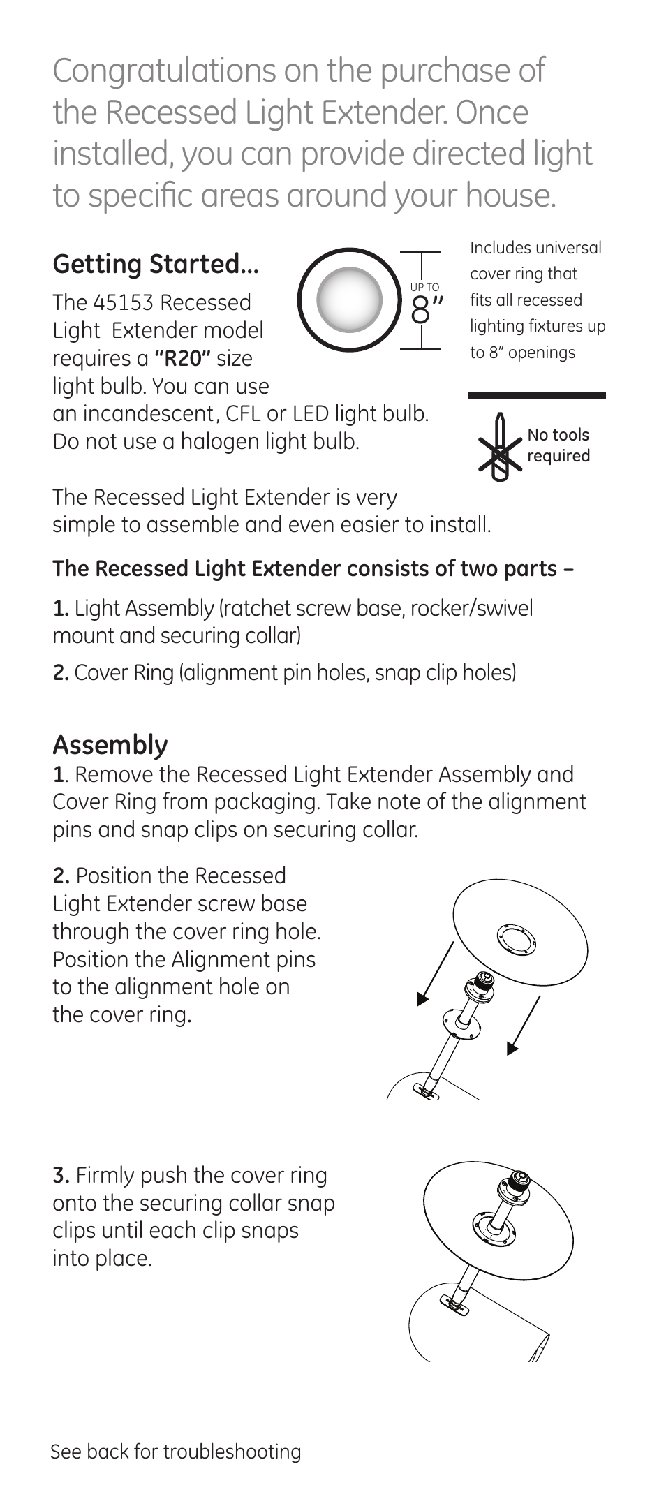 Getting started, Assembly | GE R20 User Manual | Page 2 / 4
