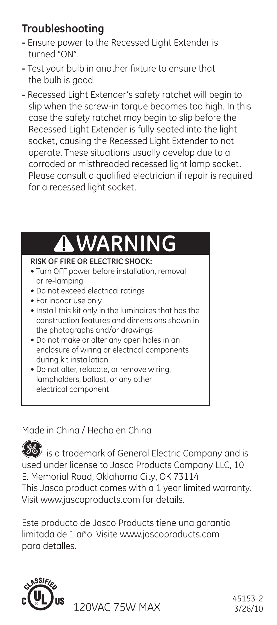 Warning, Troubleshooting | GE R20 User Manual | Page 4 / 4