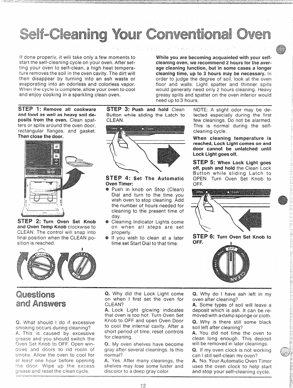 Questions and answers, Self-cleaning your conventional oven | GE 49-4545 User Manual | Page 12 / 20