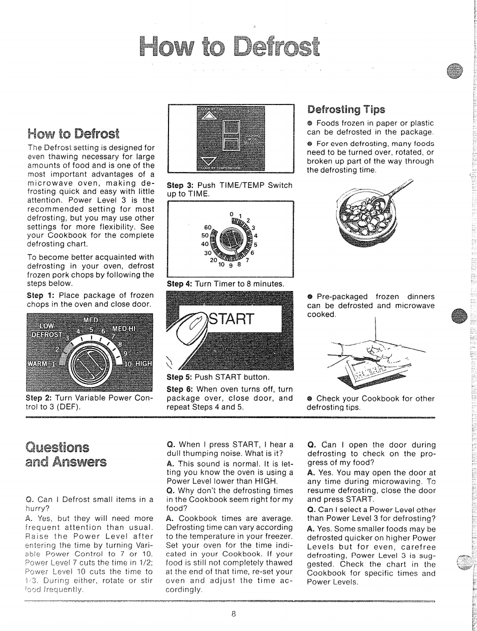 How to defrost, Questions and answers, Oefrostirig tips | GE 49-4545 User Manual | Page 8 / 20