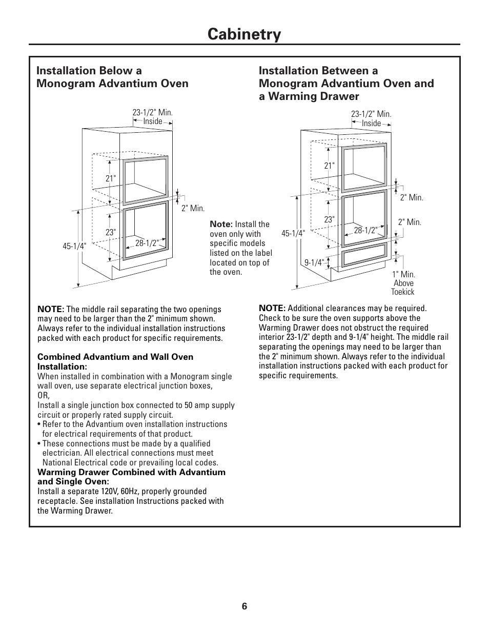 Cabinetry | GE ZET1038 User Manual | Page 6 / 16