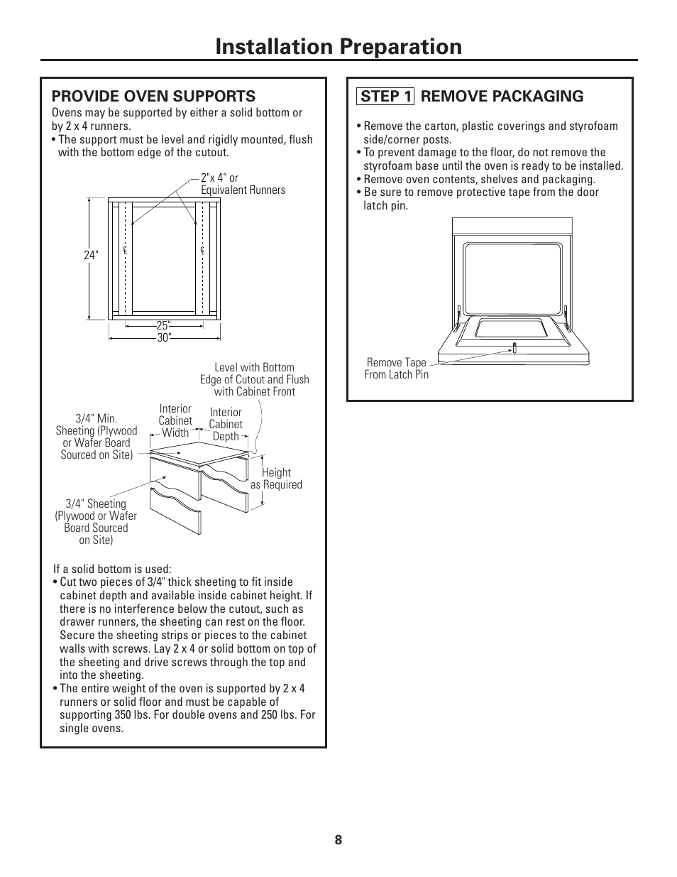 Installation preparation | GE ZET1038 User Manual | Page 8 / 16