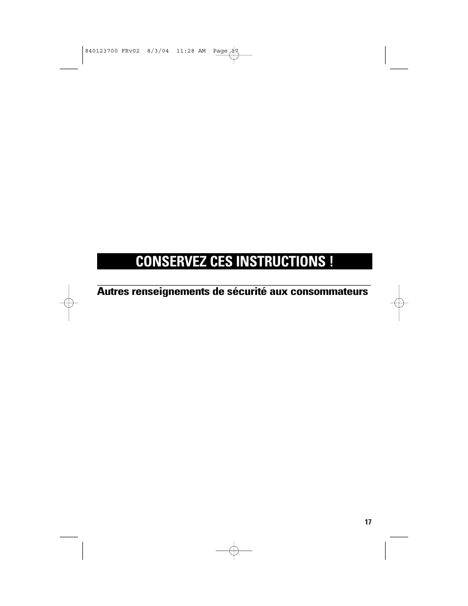 Conservez ces instructions | GE 168989 User Manual | Page 17 / 48