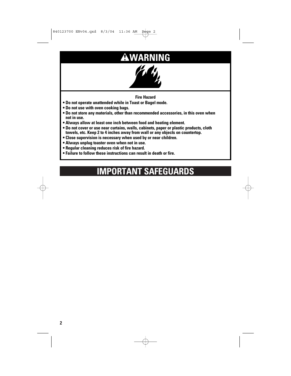 Wwarning, Important safeguards | GE 168989 User Manual | Page 2 / 48