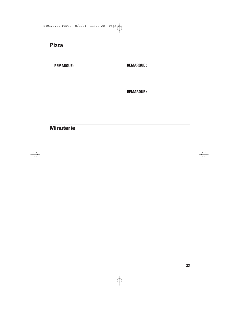 Minuterie, Pizza | GE 168989 User Manual | Page 23 / 48