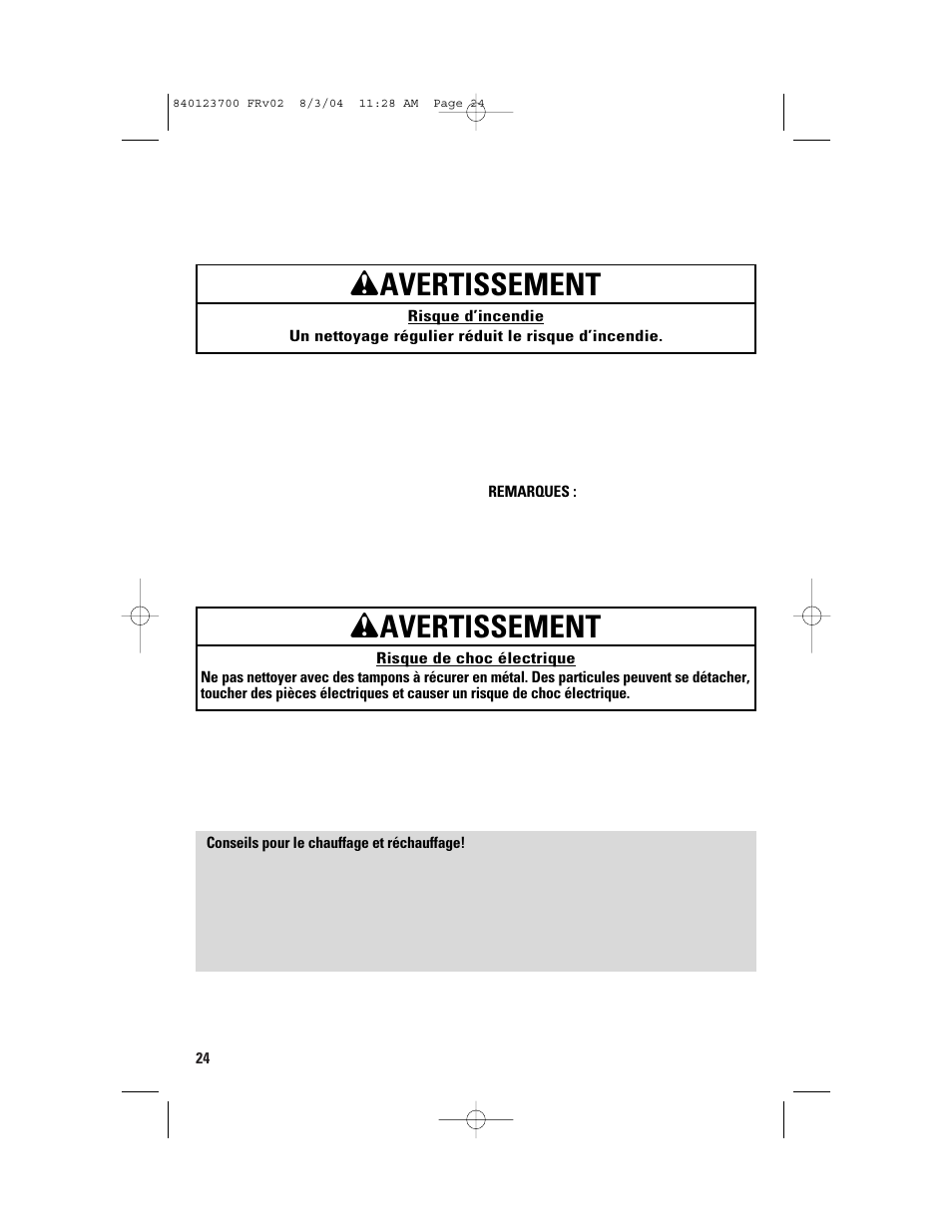 Recettes de cuisine au four, Nettoyage du four grille-pain, Wavertissement | GE 168989 User Manual | Page 24 / 48