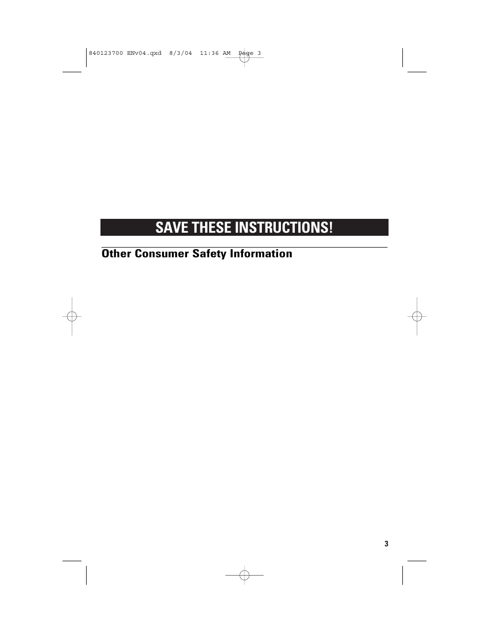 Save these instructions, Other consumer safety information | GE 168989 User Manual | Page 3 / 48