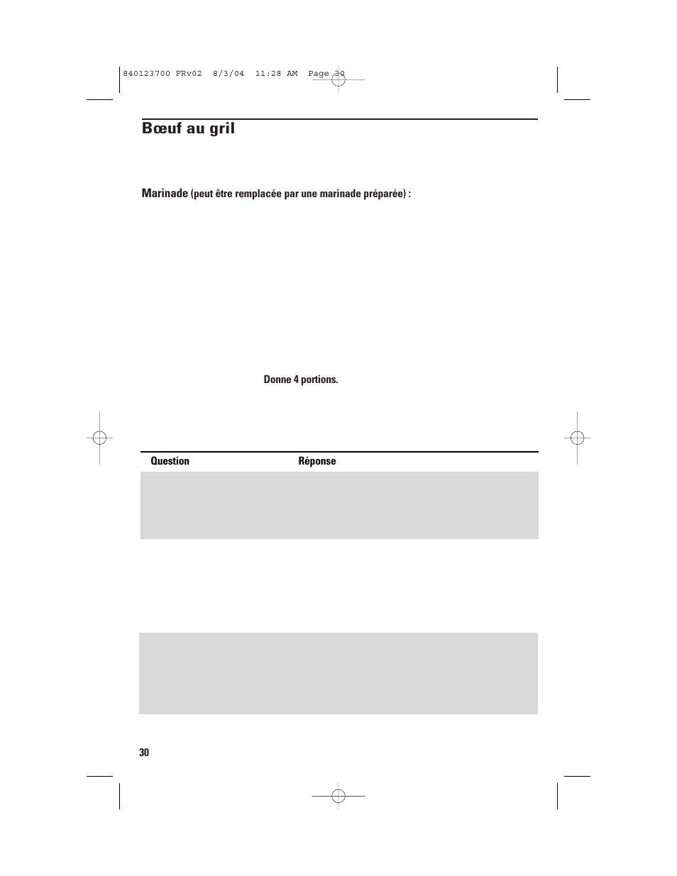 Petites pannes et solutions, Bœuf au gril | GE 168989 User Manual | Page 30 / 48