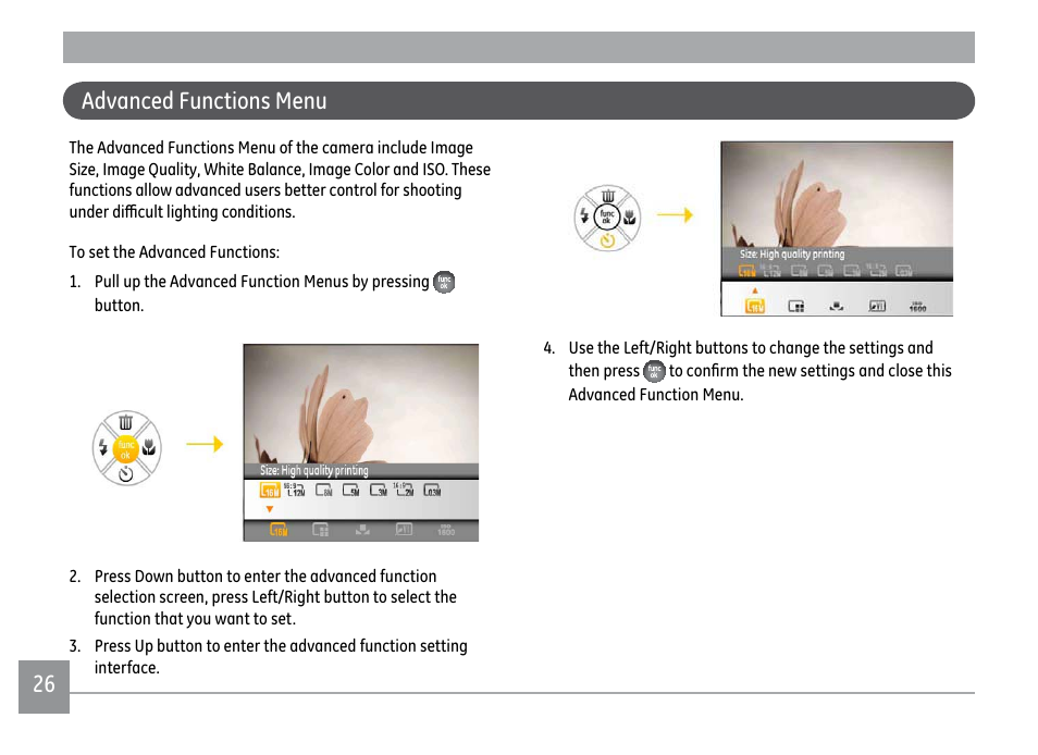 26 advanced functions menu | GE X500 User Manual | Page 29 / 89