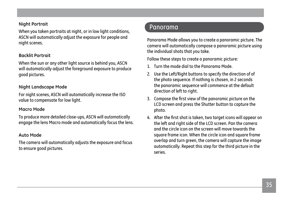 Panorama | GE X500 User Manual | Page 38 / 89