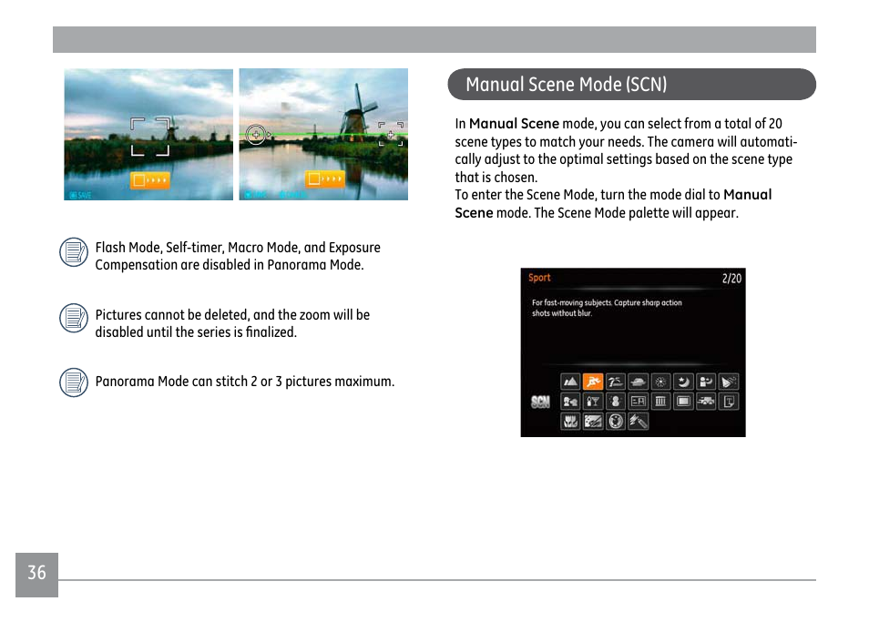 Manual scene mode (scn) | GE X500 User Manual | Page 39 / 89