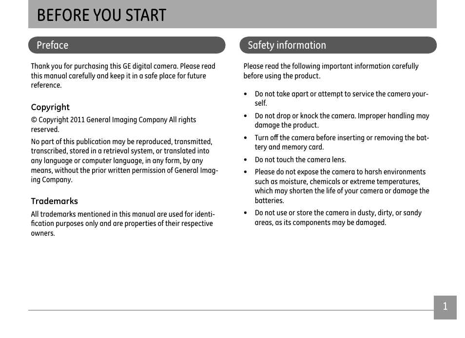 Before you start, Preface, Safety information | GE X500 User Manual | Page 4 / 89