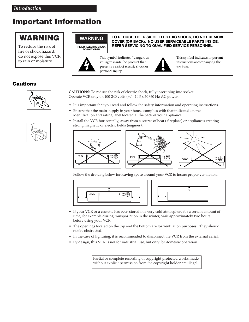 Important information, Warning, Cautions | Iintroduction | GE VGN550 User Manual | Page 2 / 44