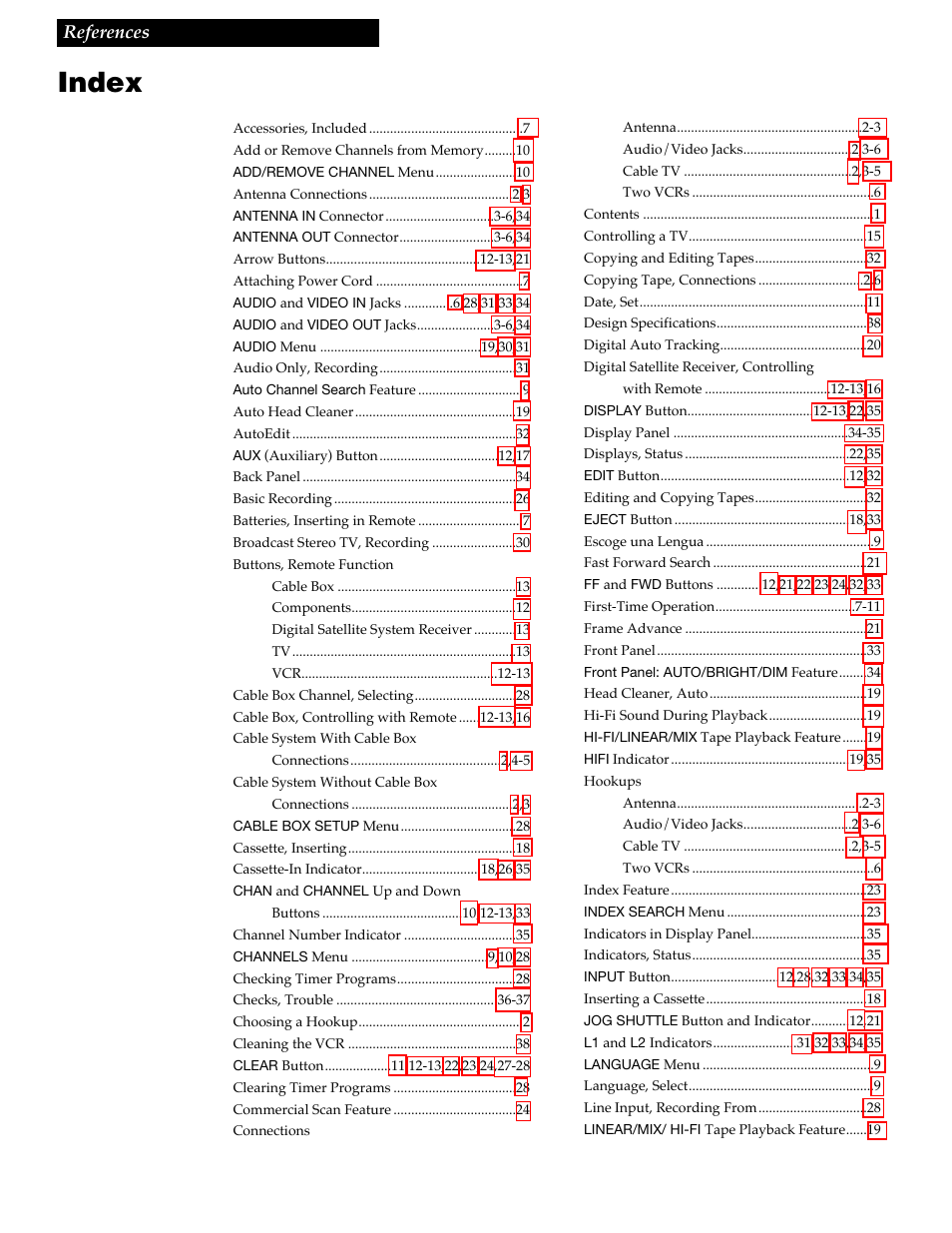 Index, 39 references | GE VGN550 User Manual | Page 41 / 44