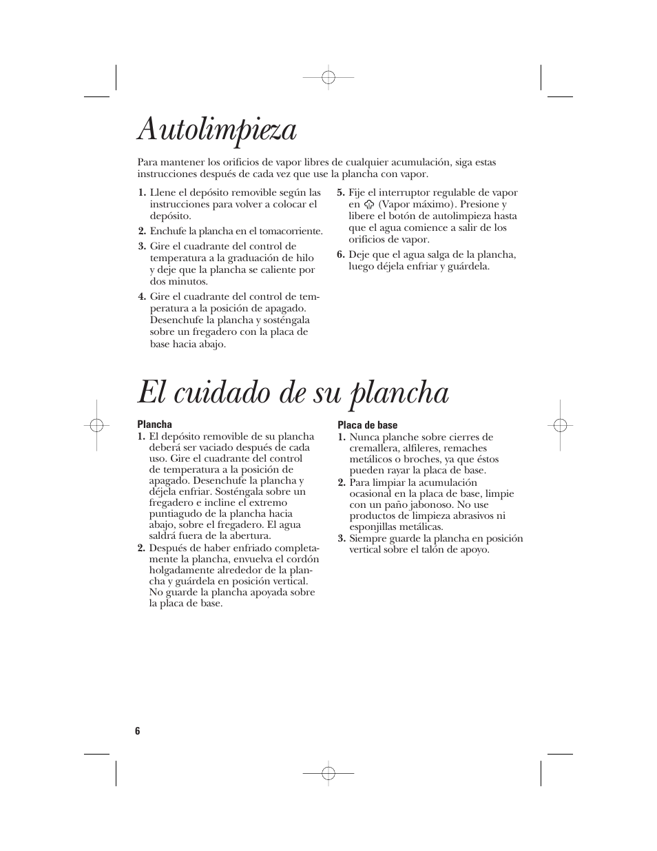 El cuidado de su plancha, Autolimpieza | GE 840094500 User Manual | Page 14 / 16
