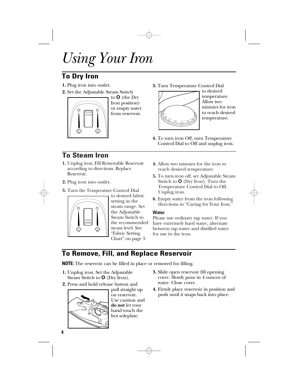 Using your iron | GE 840094500 User Manual | Page 4 / 16