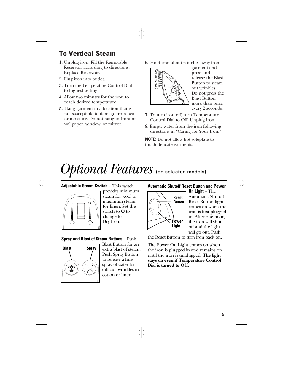 Optional features | GE 840094500 User Manual | Page 5 / 16