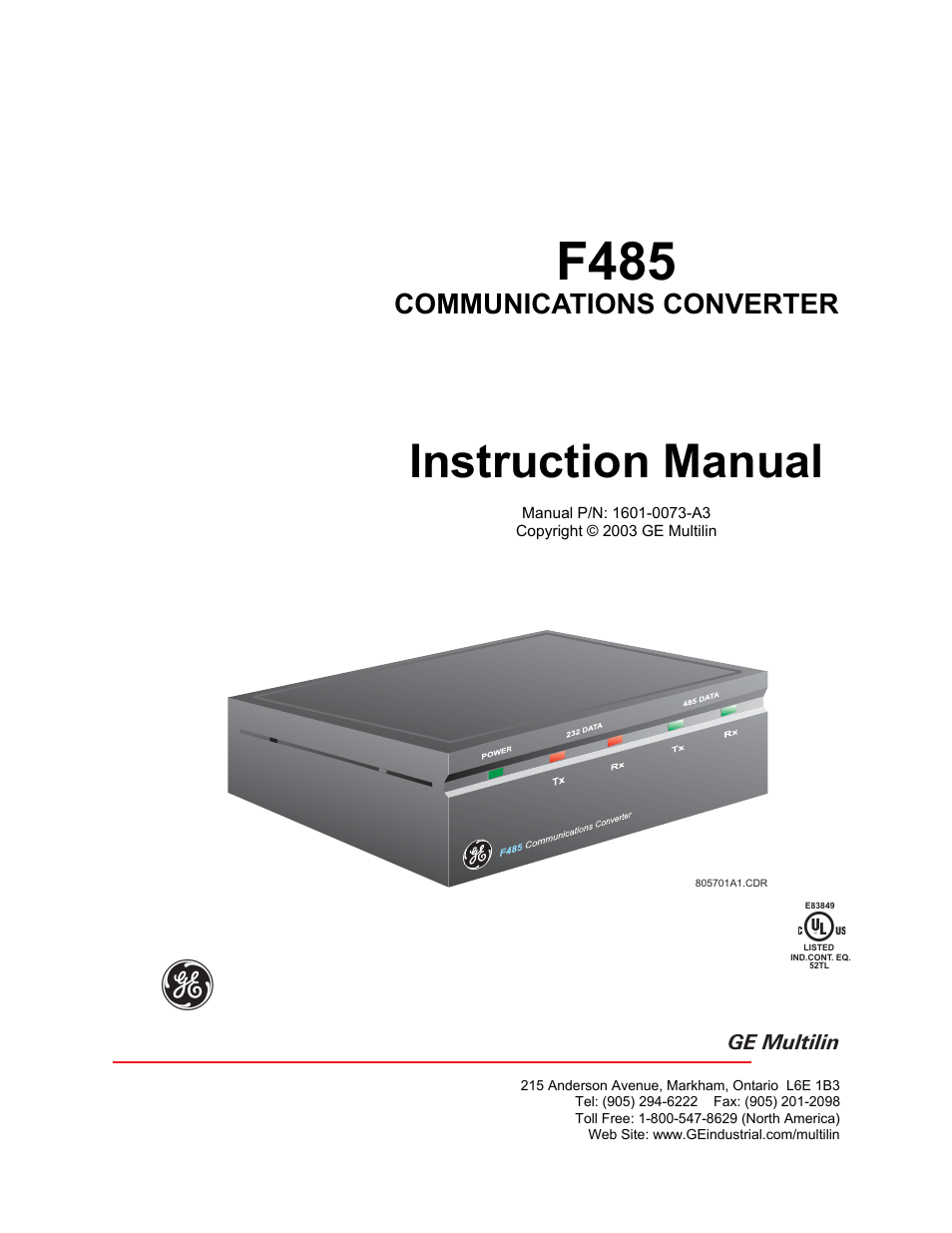 GE F485 User Manual | 8 pages